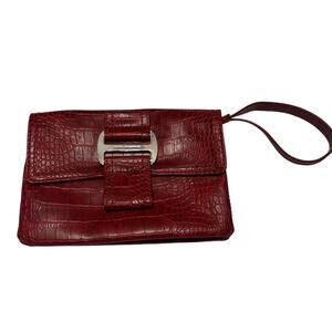 Dana Buchman Red Croc Embossed Wristlet Clutch Wallet Faux Leather